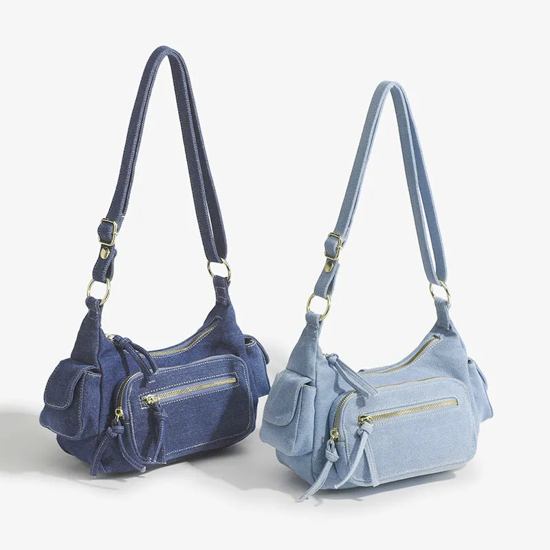 Solid Color Shoulder Bag For Women Minimalist Denim Crossbody Bag