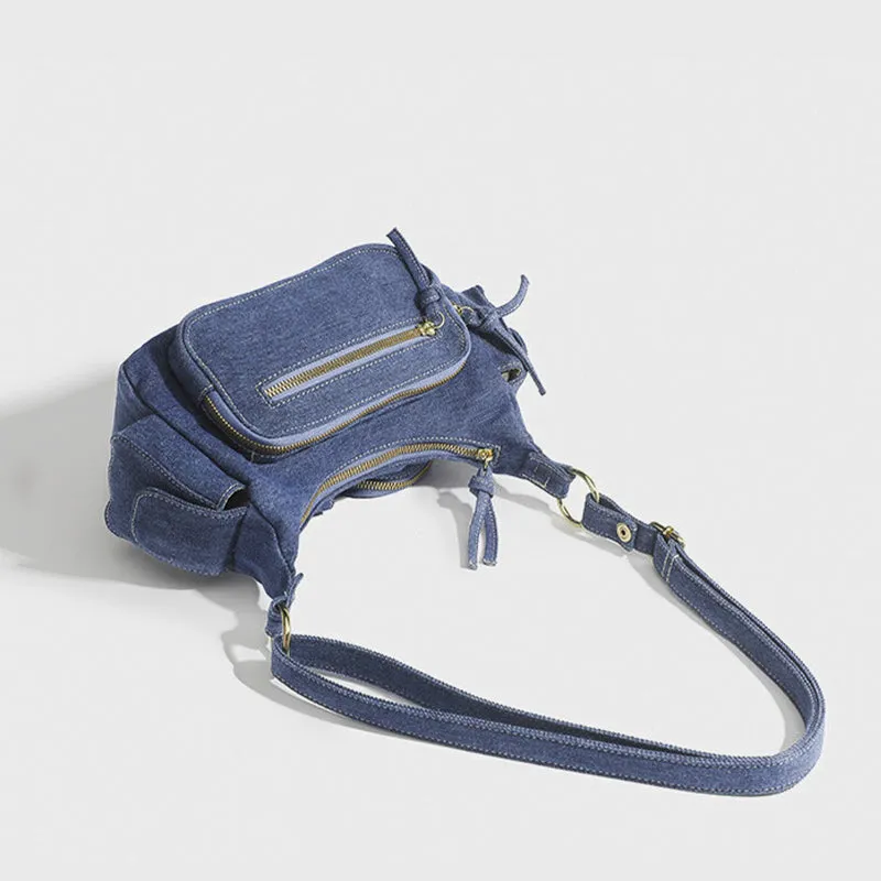 Solid Color Shoulder Bag For Women Minimalist Denim Crossbody Bag