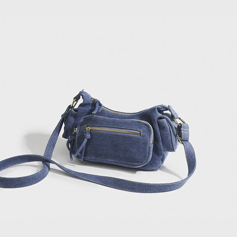 Solid Color Shoulder Bag For Women Minimalist Denim Crossbody Bag