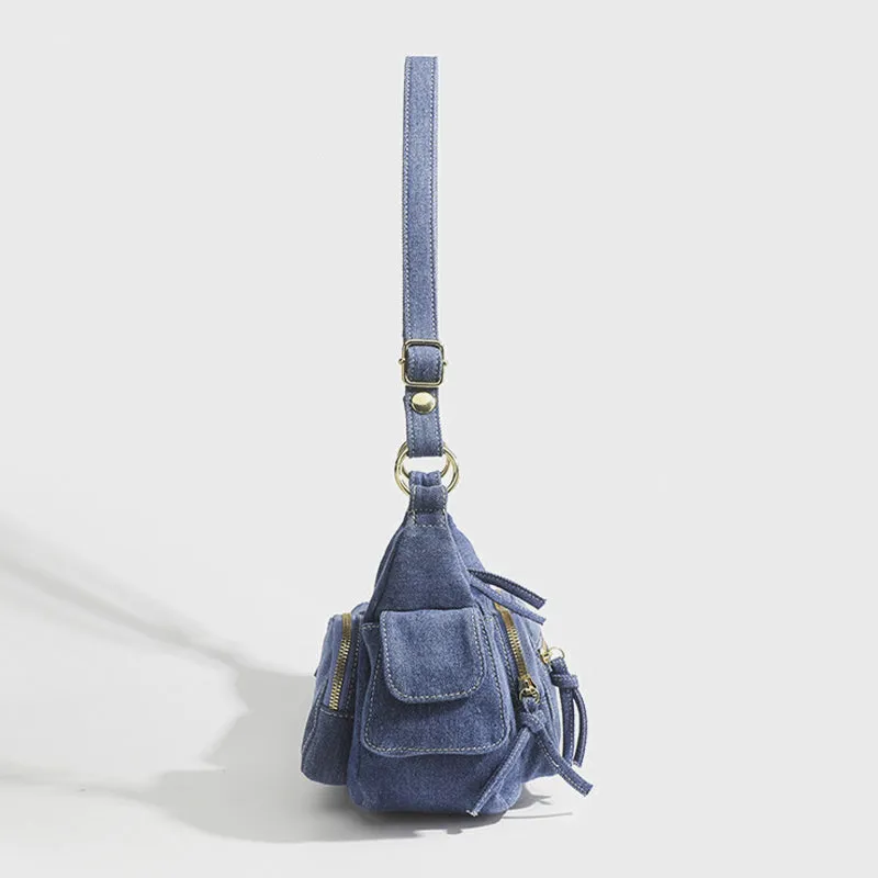 Solid Color Shoulder Bag For Women Minimalist Denim Crossbody Bag