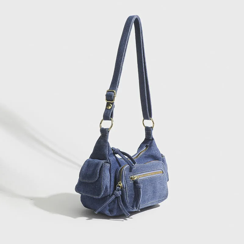 Solid Color Shoulder Bag For Women Minimalist Denim Crossbody Bag