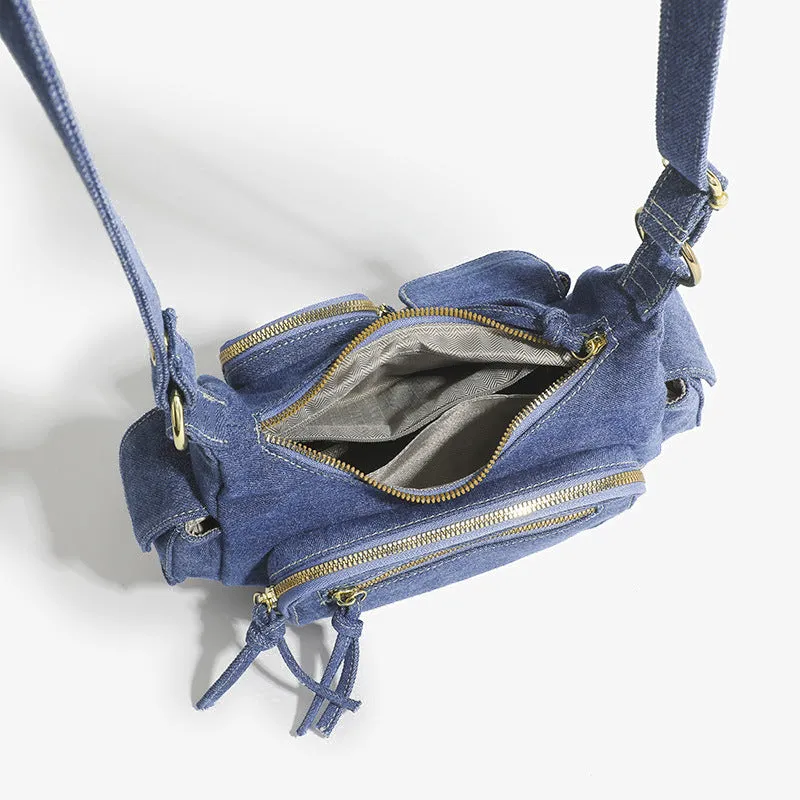 Solid Color Shoulder Bag For Women Minimalist Denim Crossbody Bag