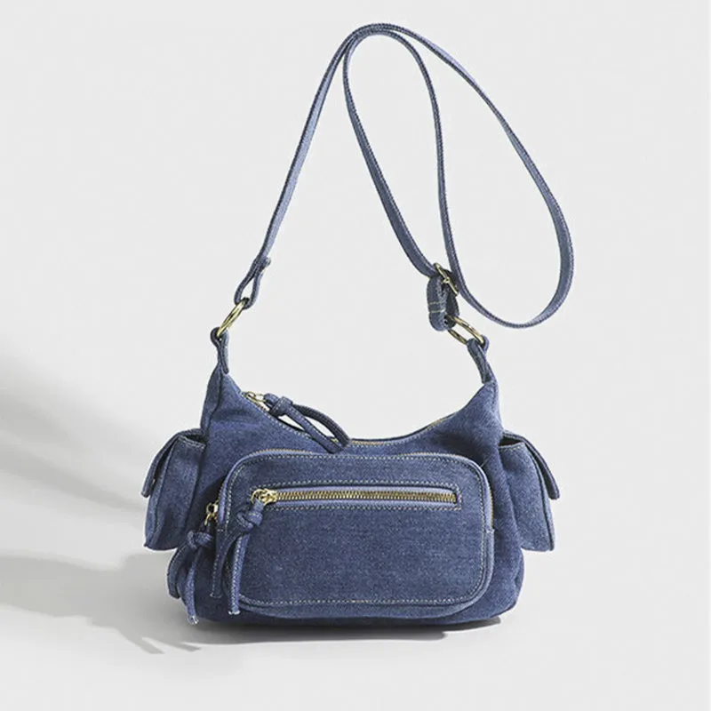 Solid Color Shoulder Bag For Women Minimalist Denim Crossbody Bag