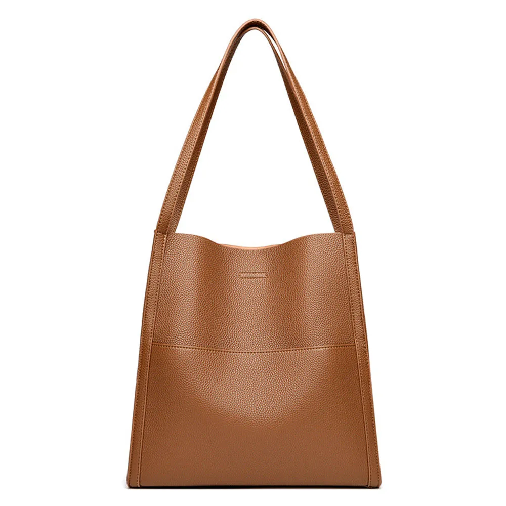 Solid Color Simple Genuine Leather Shoulder Bag