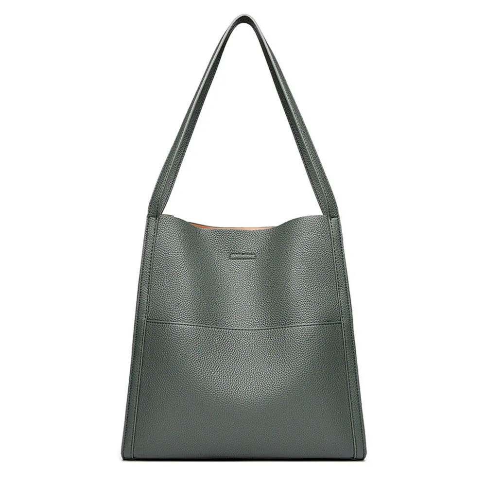 Solid Color Simple Genuine Leather Shoulder Bag