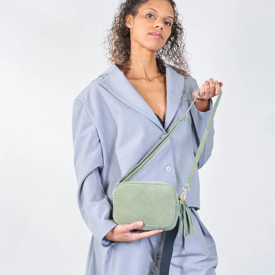Suede crossbody bags with tassel detail wholesale