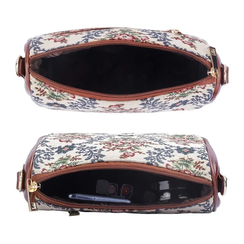 THE CLOWNFISH Garnet Series Tapestry Fabric Crossbody Sling Bag for Women Ladies Single Shoulder Bag Shoulder Belt (Pink -Floral)