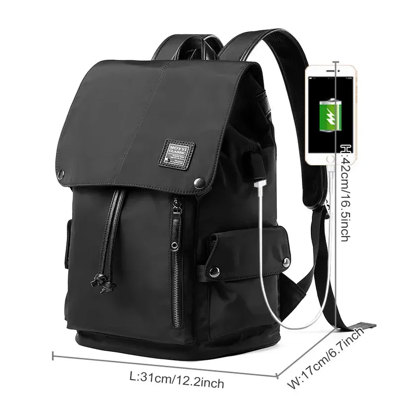 UAKISS  -   High Quality Waterproof Men USB Charging Simple Backpack Leisure 15.6inch Laptop Nylon Backpack for Male Sport Travel
