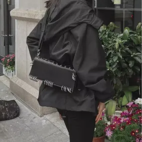 UAKISS  -  Womens Shoulder Bag Harajuku Fashion Gothic Casual Black Chains Handbag Hot Girls Pu Leather Ladies Motorcycle Bag Sac