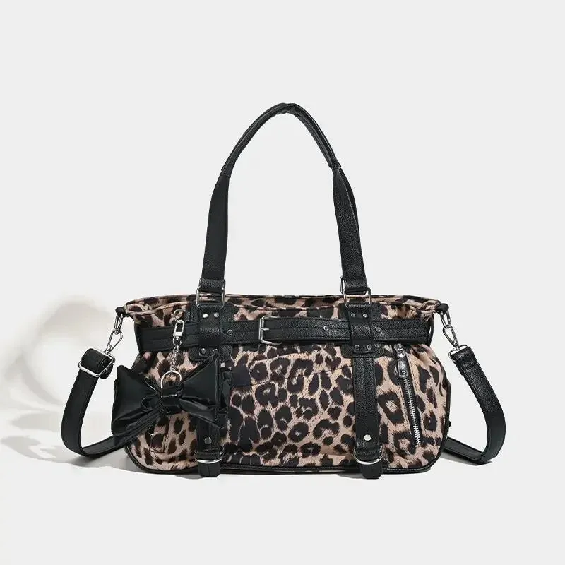 Uakiss Y2k Large Capacity Pink Travel Crossbody Bag Women Versatile Leopard Print Shoulder Bag Trend Sports Gym Handbag
