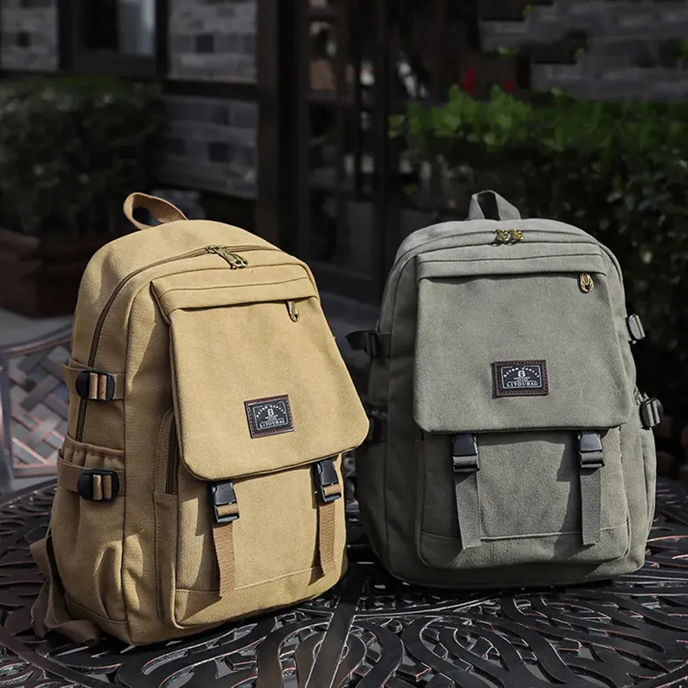 Unisex Leisure Canvas Backpack Durable Waterproof Outdoor Travel Rucksack(Khaki)