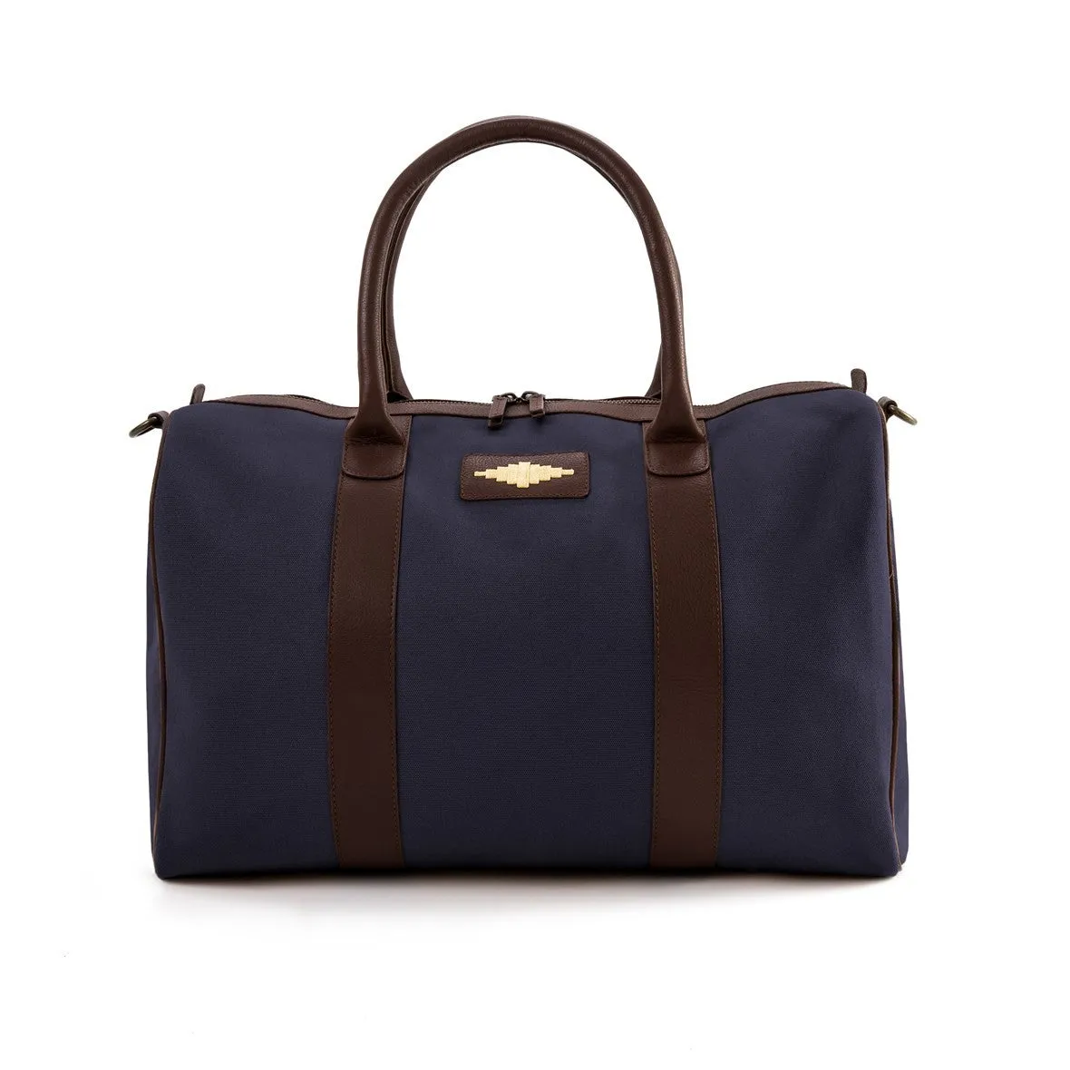 Varon small travel bag - brown leather and navy canvas