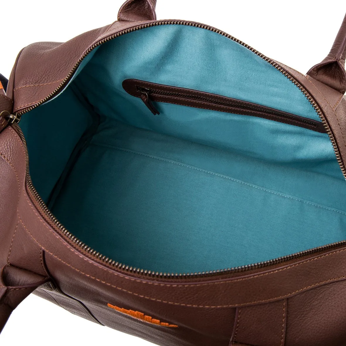 Varon small travel bag - brown leather and navy canvas