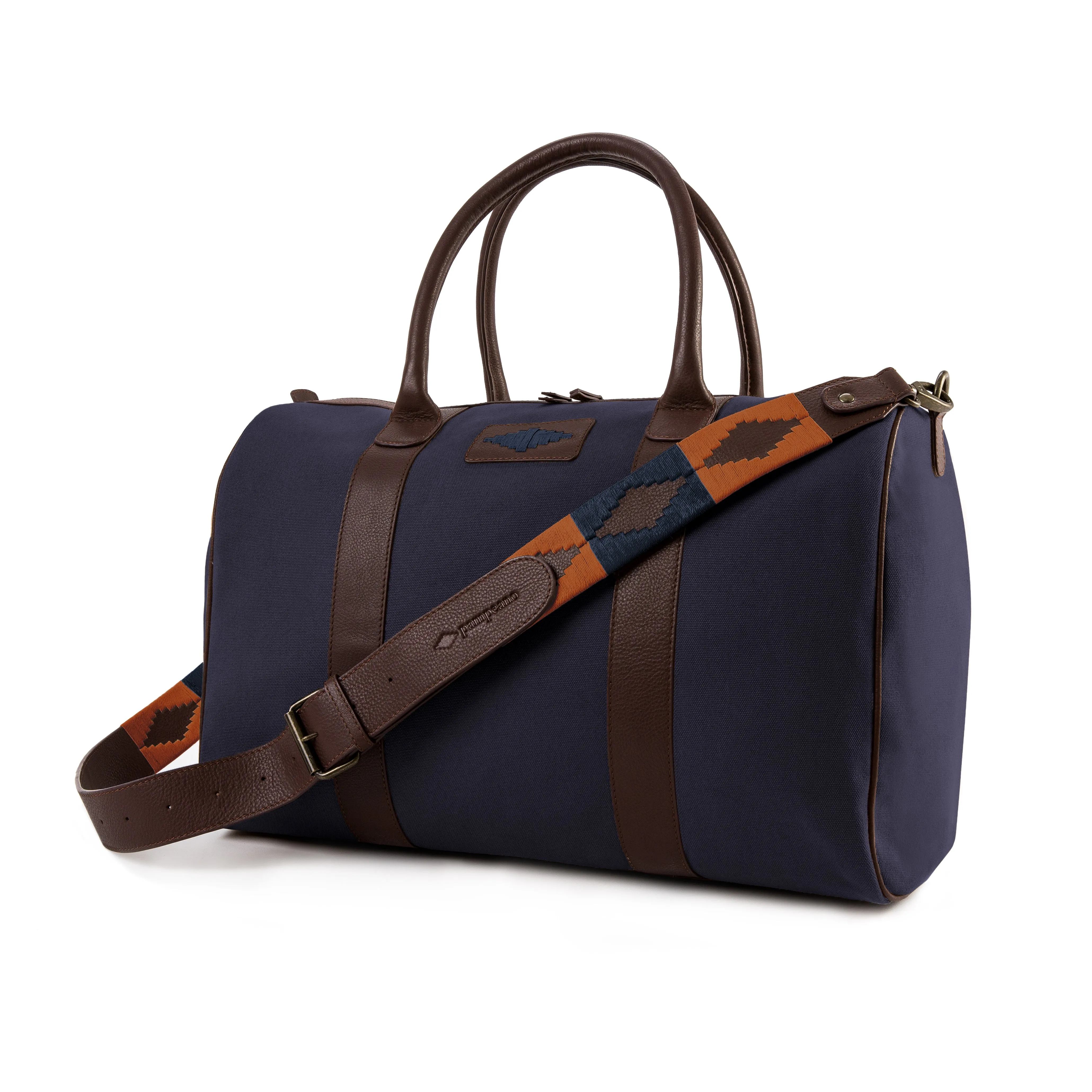 Varon small travel bag - brown leather and navy canvas