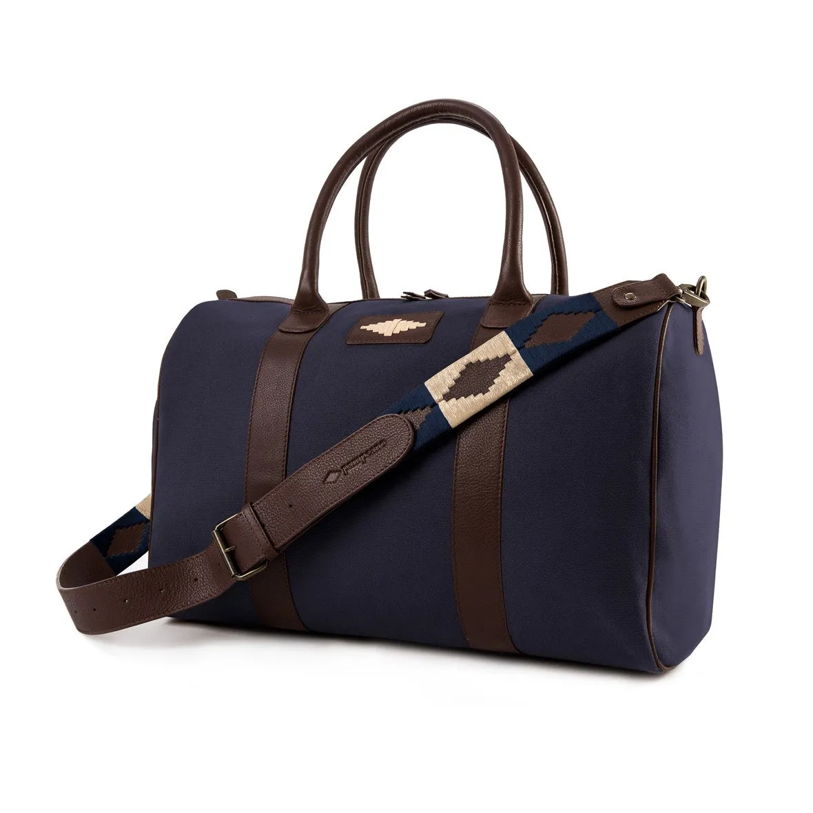 Varon small travel bag - brown leather and navy canvas