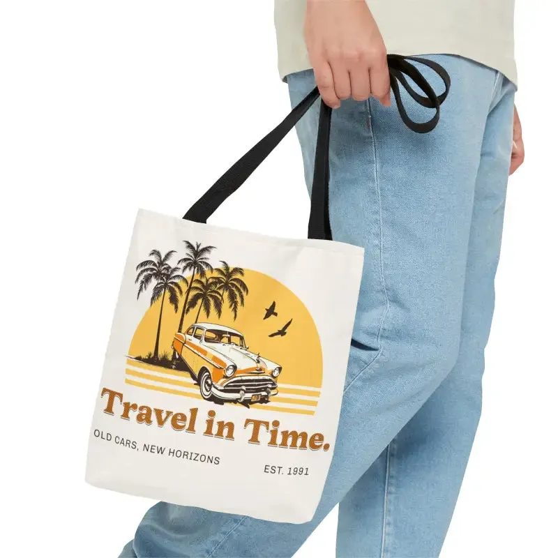 Vintage Car Inspired Tote Bag with Black Cotton Handles