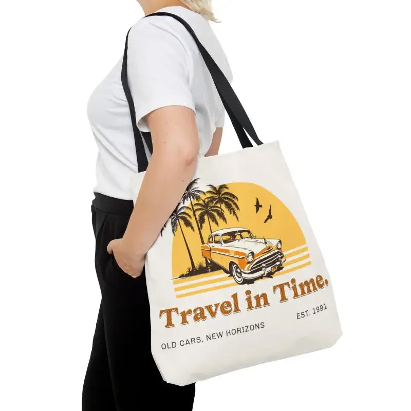 Vintage Car Inspired Tote Bag with Black Cotton Handles