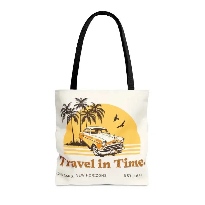 Vintage Car Inspired Tote Bag with Black Cotton Handles