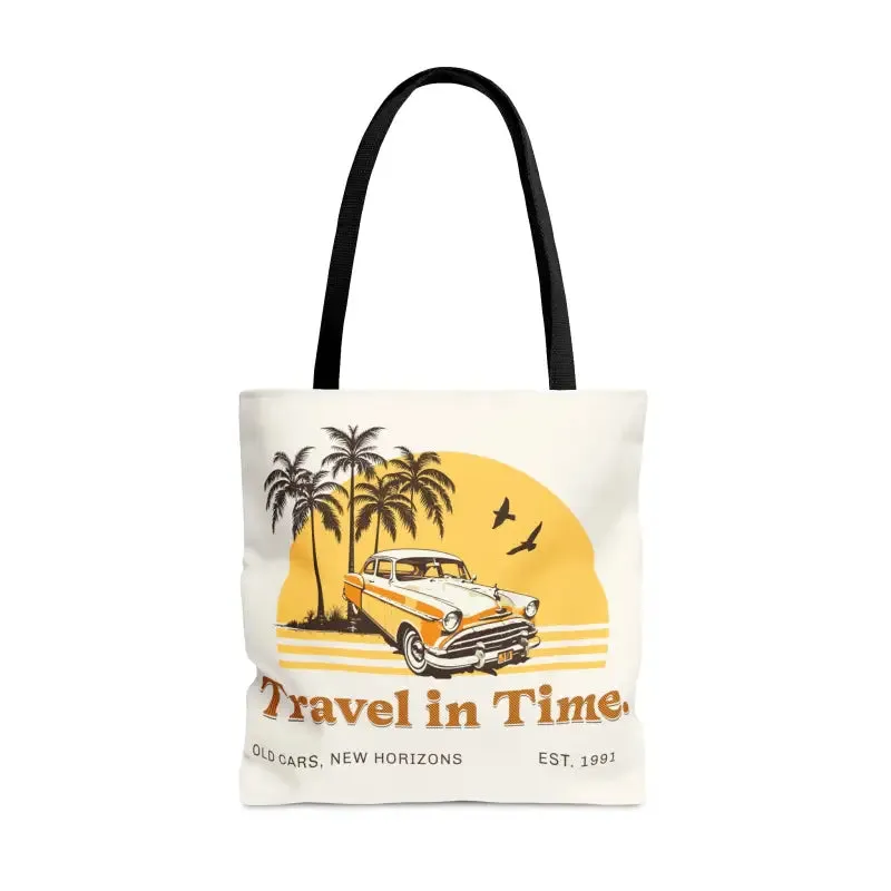 Vintage Car Inspired Tote Bag with Black Cotton Handles
