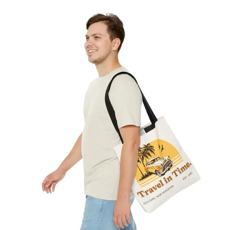 Vintage Car Inspired Tote Bag with Black Cotton Handles