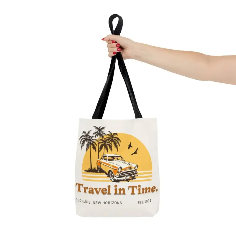Vintage Car Inspired Tote Bag with Black Cotton Handles