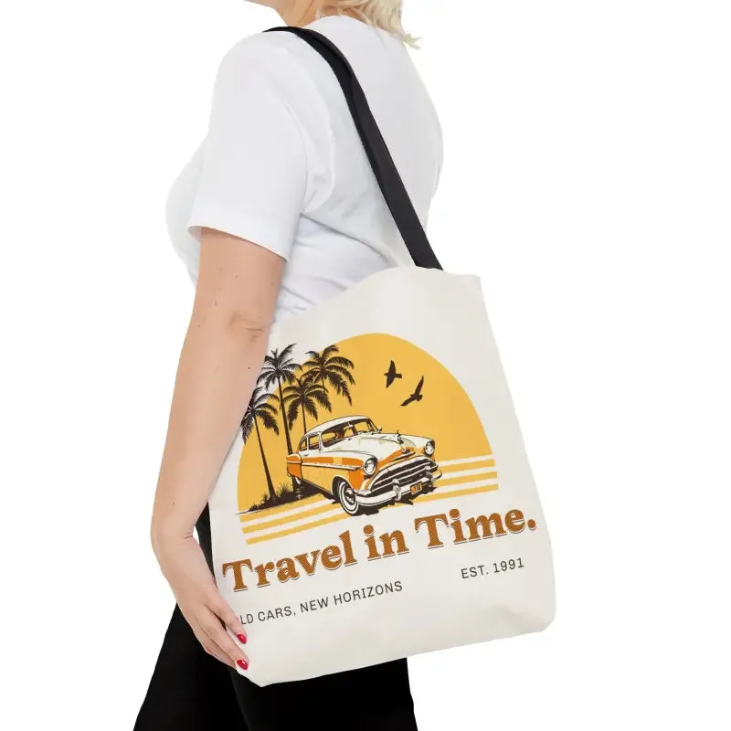 Vintage Car Inspired Tote Bag with Black Cotton Handles