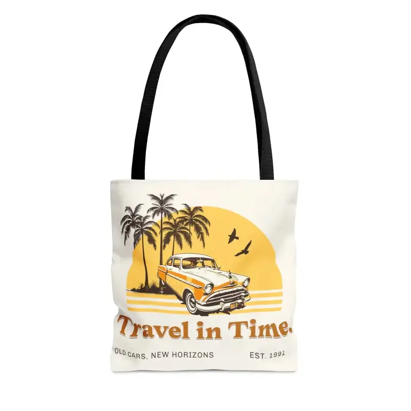 Vintage Car Inspired Tote Bag with Black Cotton Handles