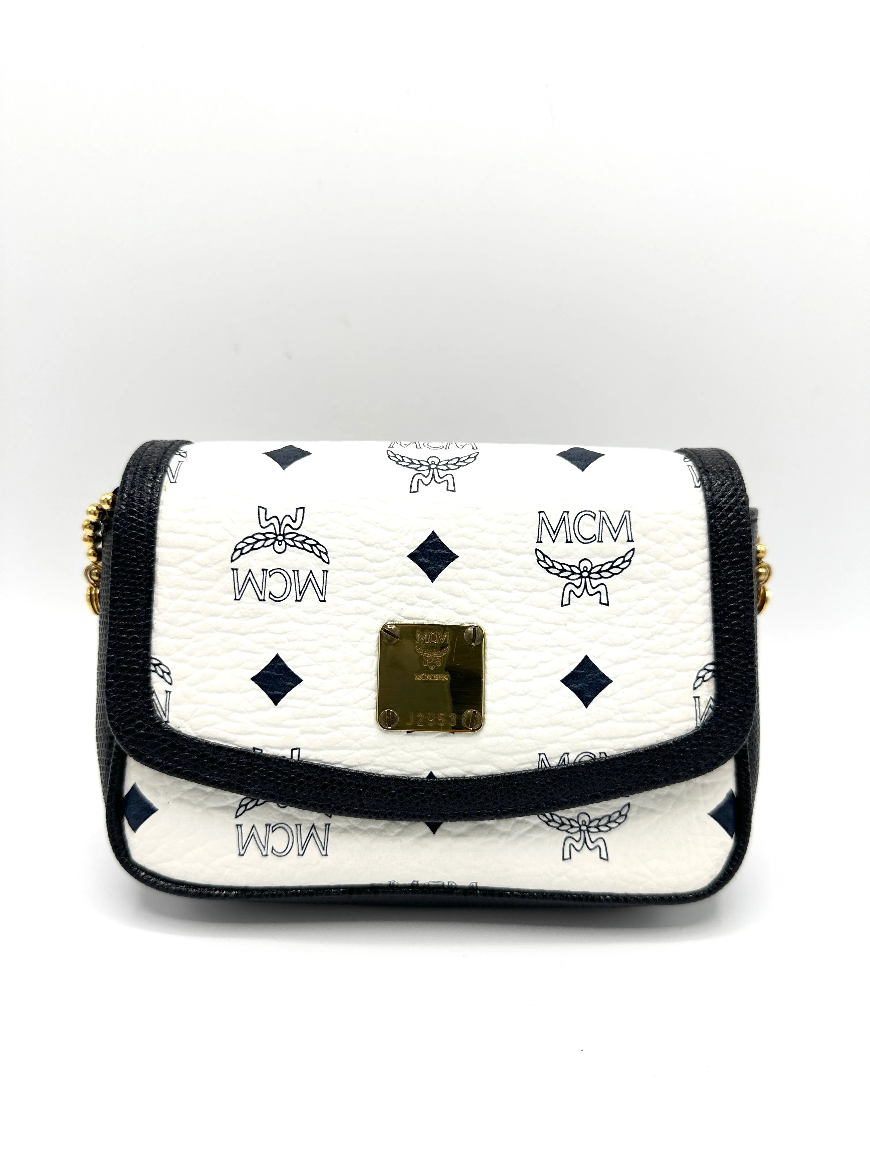 White Visetos Canvas Mini Crossbody Bag