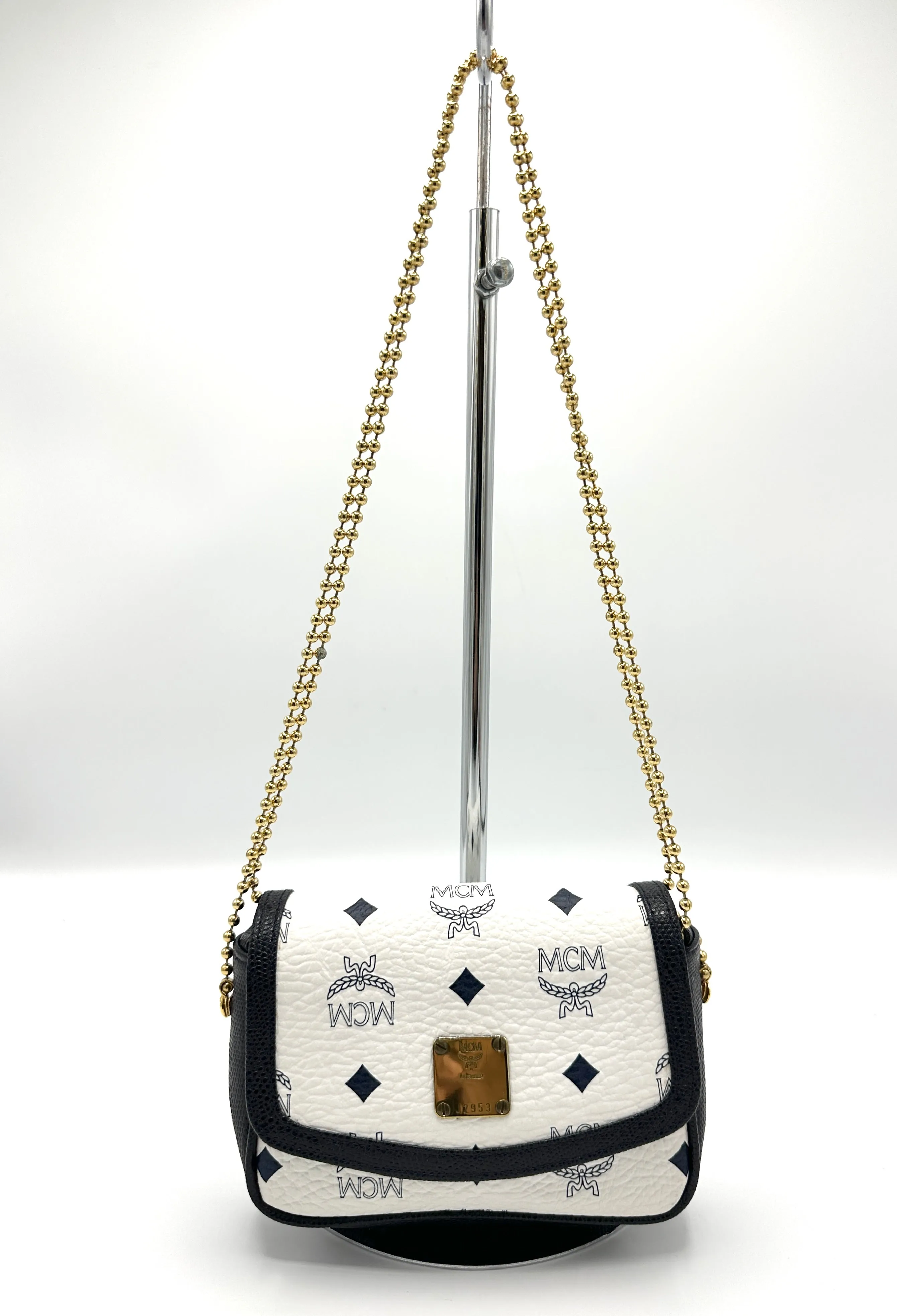 White Visetos Canvas Mini Crossbody Bag