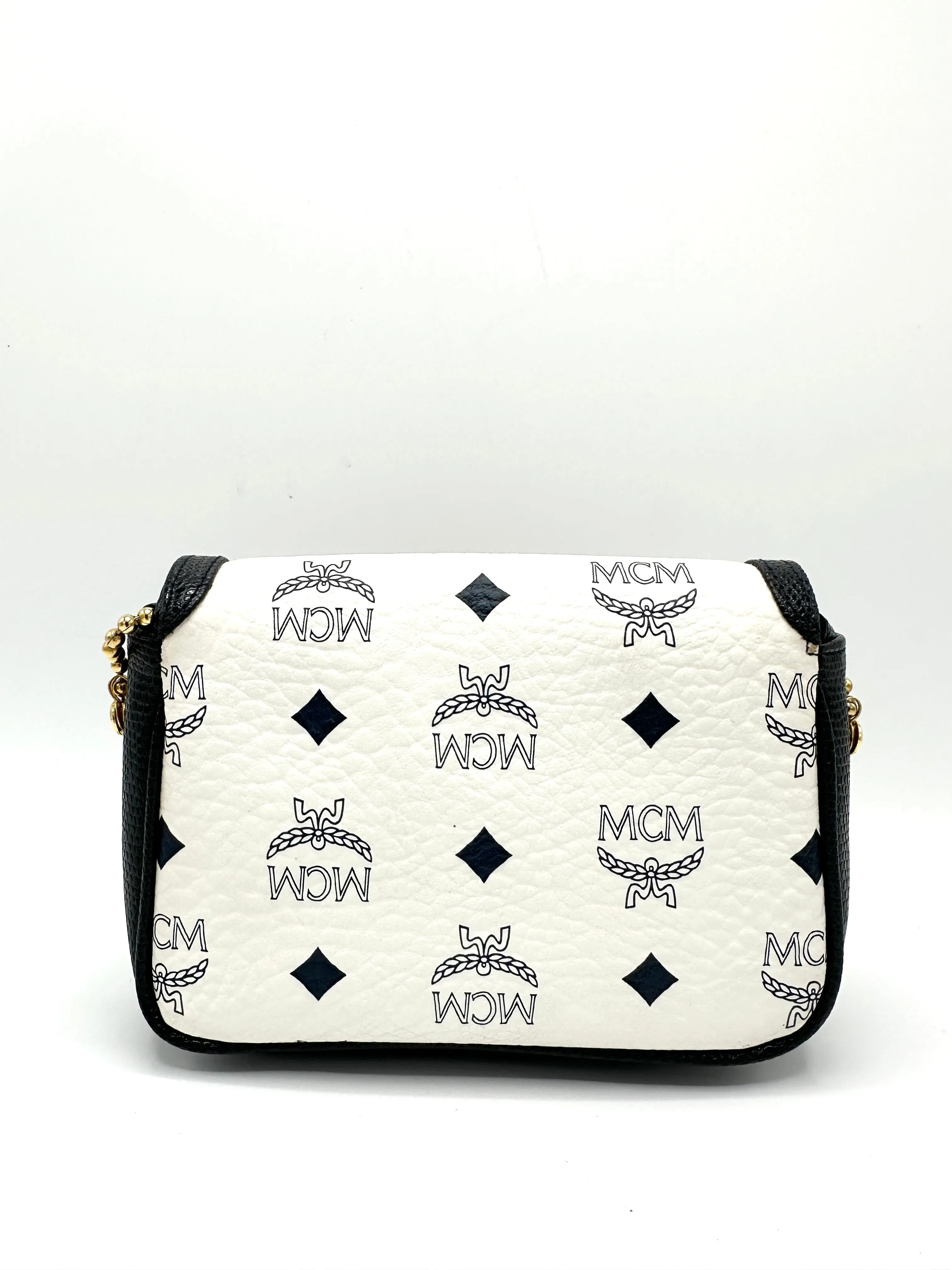 White Visetos Canvas Mini Crossbody Bag