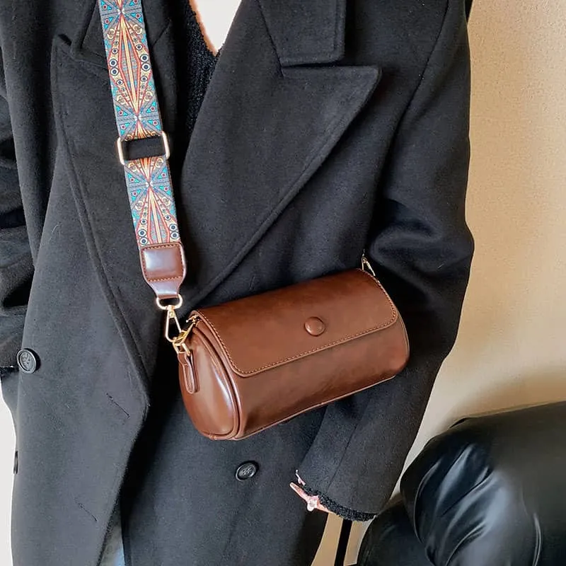 Wide strap shoulder PU bag crossbody cylinder bag