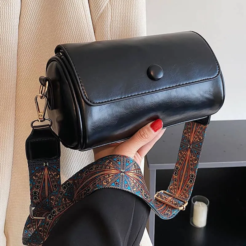 Wide strap shoulder PU bag crossbody cylinder bag