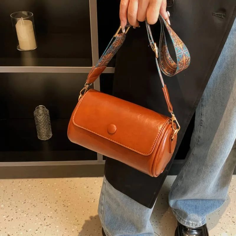 Wide strap shoulder PU bag crossbody cylinder bag
