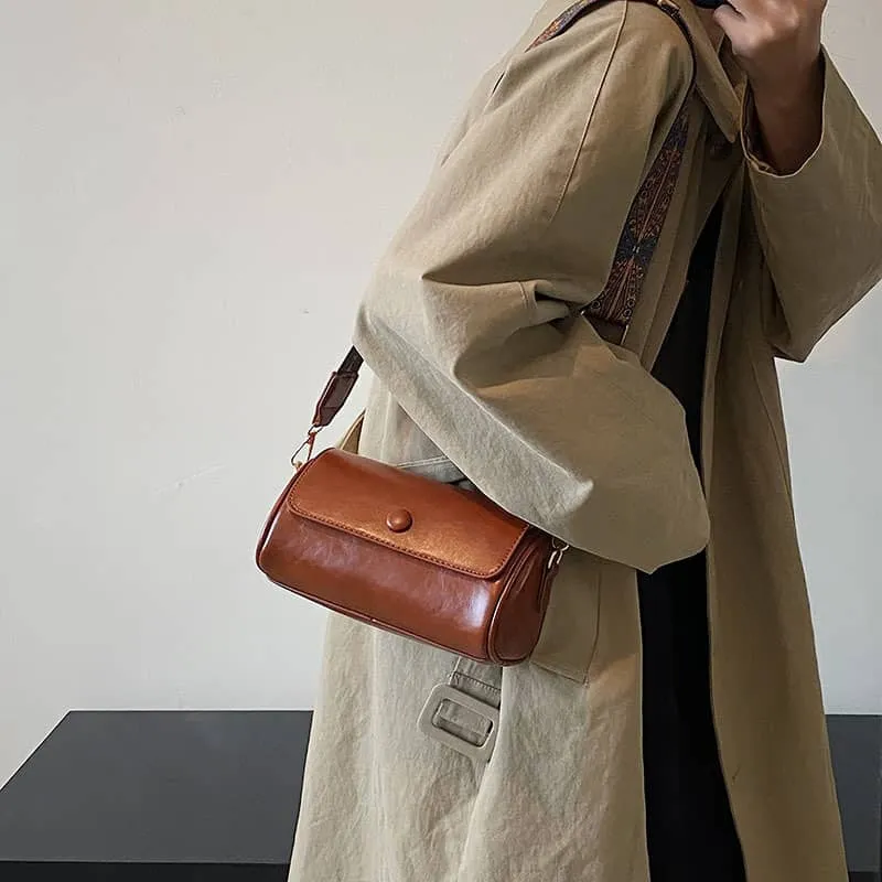 Wide strap shoulder PU bag crossbody cylinder bag
