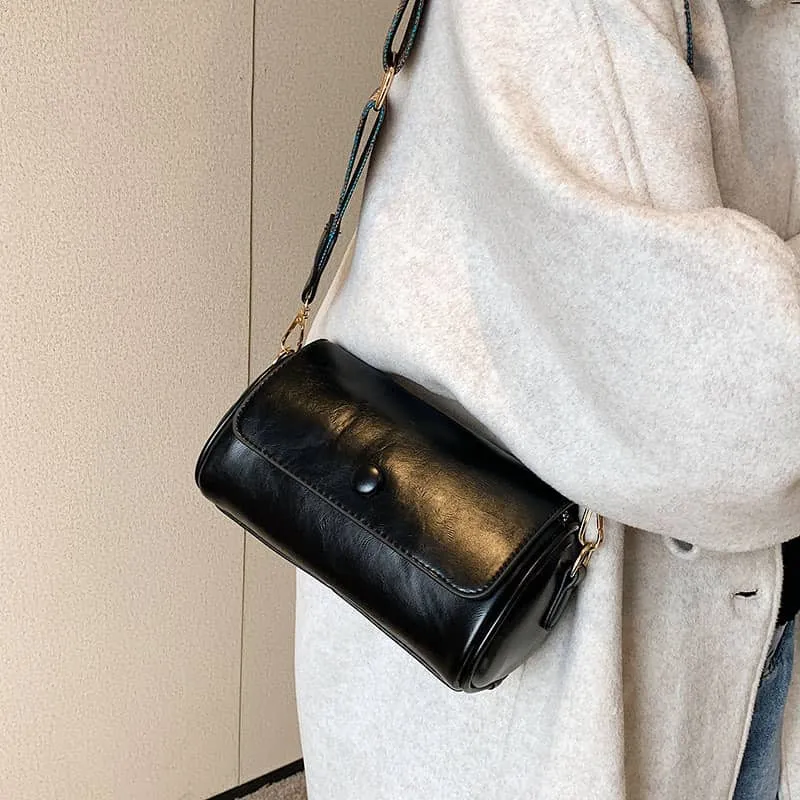 Wide strap shoulder PU bag crossbody cylinder bag