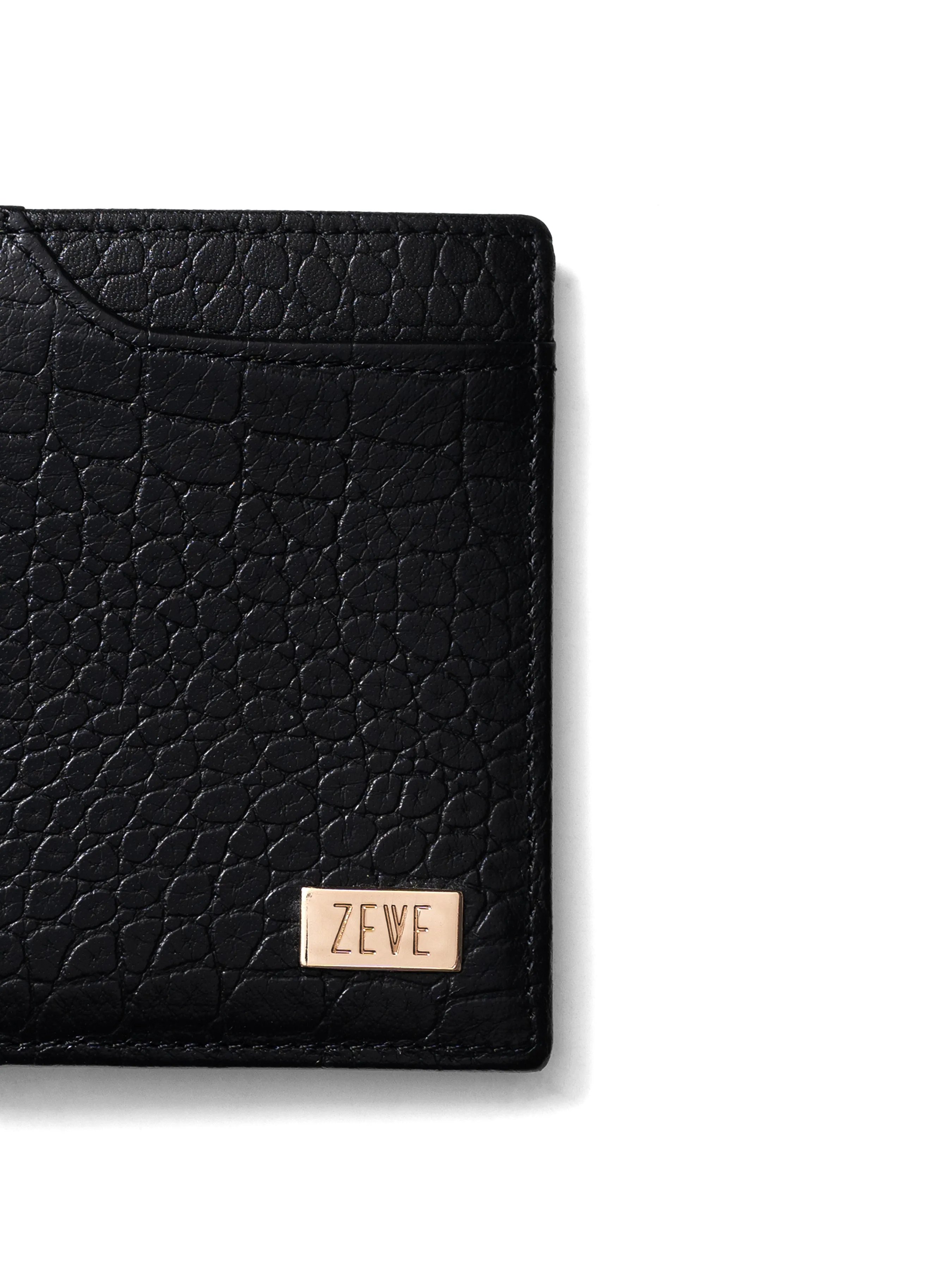Zeve Slim Folding Wallet - Black Croco Leather
