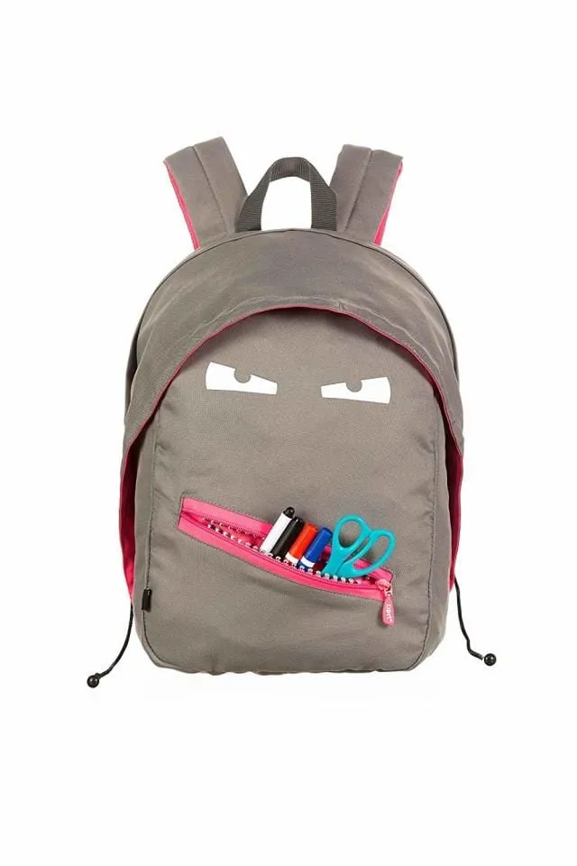 Zipit Grillz Backpack Unisex Bts Bag Grey/Pink Zbpl-Gr-2